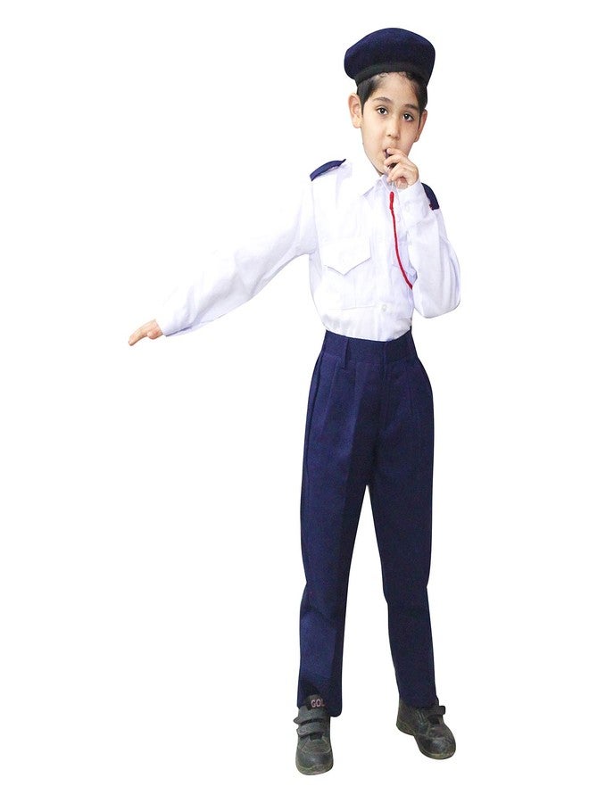 كاكو فانسي دريسيس زي تنكري من البوليستر من كاكو، زي شرطي مرور للأطفال | قميص وبنطال وصفارة شرطة المرور للأولاد والبنات من عمر 10 إلى 12 سنة، متعدد الألوان - Image 1